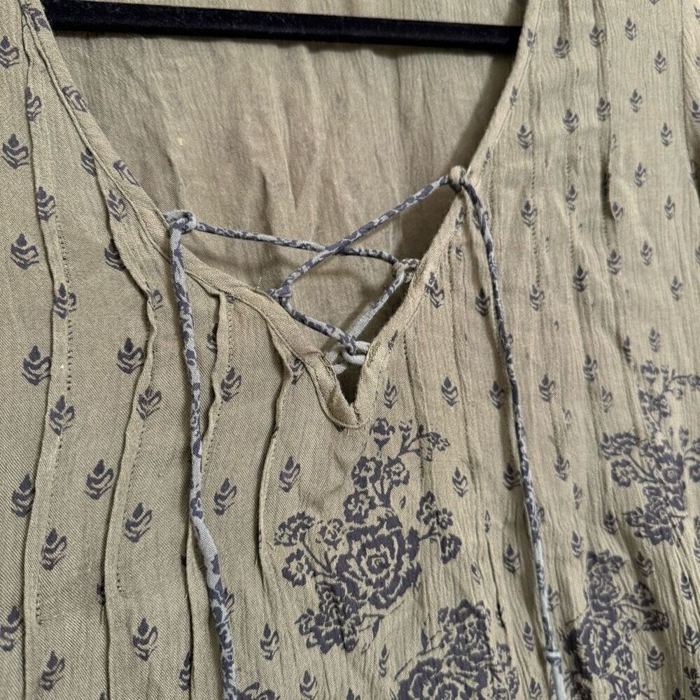 Billabong Olive Green Black Paisley Boho Tunic Mini Dress Small - Picture 5 of 10